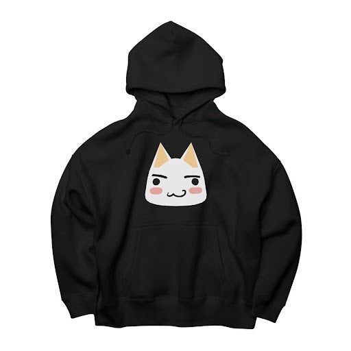 どこいっしょ Tororo フェイス 寬鬆版型プルオーバー連帽衛衣/黑