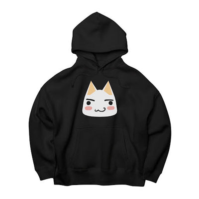どこいっしょ Tororo フェイス 寬鬆版型プルオーバー連帽衛衣/黑